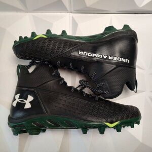 Under Armour Mens Football Cleat 16 Black Green Shoe Lacrosse Spine Hammer